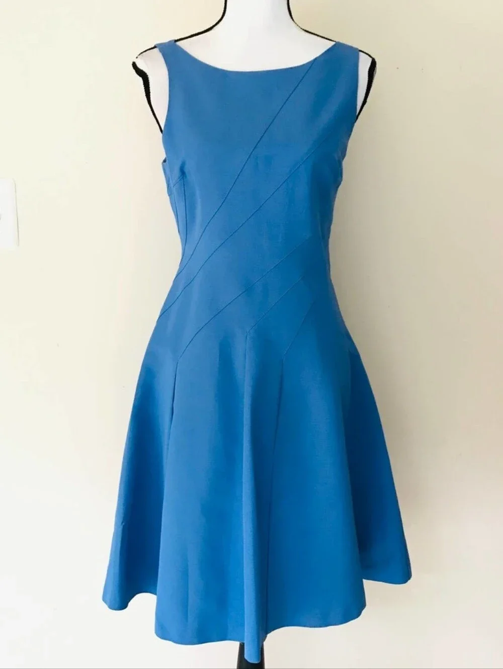 $375 Reiss Fairy Fit Flare Pleated Ottoman Blue Dress Women's Size 2 US